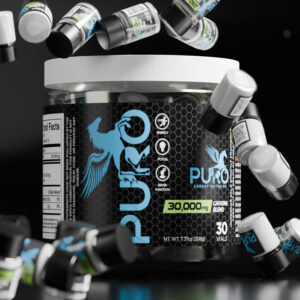 Puro-Energy with vials dropping on top of it